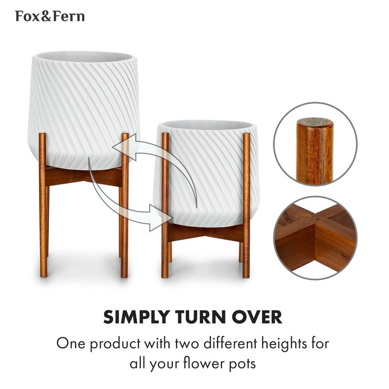 Fox & Fern Mid Century Plant Stand â€” 11.8 Inch Fixed Size Wooden Plant Stand for Indoor Planters (Not Included) - Large Flower Pot Holder for Indoor Big Pots - Plug In Design - Two Heights - Acacia - Image 4